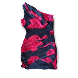 Snap One Shoulder Satin Rouged Dress